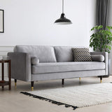 CONCEPT USINE - Canapé Nalha Gris Clair en Velours 3 Places - Revêtement en Velours 100% Polyester - avec Accoudoirs - 2 Longs Coussins Ronds Déhoussables - Largeur 199 cm - Résistant, Design Élégant