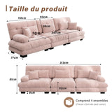 SoarFlash Canapé modulaire 3 Places Salon Moderne - Chenille, Bois Massif, reposes-Bras, Rose Clair, 77×313cm