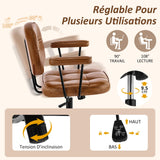 Hellove Chaise de Bureau avec roulettes, Fauteuil de Bureau en Cuir PU Hauteur Réglable, Siège Roulante Pivotante à Dossier pour Salon et Chambre à Coucher, Marron