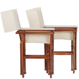 2 Chaises Fauteuils Metteur en Scène Pliantes en Bois Acacia Naturel avec Accoudoirs et Assise Blanc Cassé pour Jardin Extérieur Boho