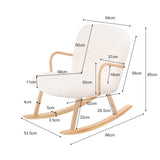 LONELYO Rocking Chair Sherpa Blanc cassé avec accoudoirs en Bois, avec Pieds en hêtre Massif, Convient pour Salon Chambre Appartement (Pas de pédales)