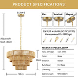 Schindora 50Cm Suspension Rotin Boho,Tissé À La Main Lustre 6-Lights Suspension Luminaire 4 Round Transitional Rustic Grand Suspension Naturelle Pour Cuisine Chambre Salon Couloir,Laiton