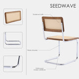 SEEDWAVE Lot de 2 Chaises Cantilever de Salle à Manger avec Assise en Rotin et Cadre en Bois – Chaises Rétro Modernes avec Structure Métallique pour Cuisine, Salon ou Bureau
