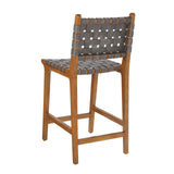 Ball & Cast Tabouret de comptoir tissé avec Dossier, Tabouret de Cuisine en Bois avec siège en Cuir PU, Tabouret de Bar avec Repose-Pieds pour Salle à Manger, Gris foncé