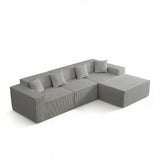 Yeecle Canapé d'angle modulaire 3 places avec ottoman, aspect velours côtelé beige, mousse haute densité, 277 x 165,5 cm, emballé sous vide, pas de montage (gris)