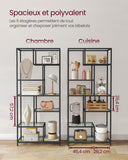 VASAGLE Étagère de Rangement, Bibliothèque, 6 Niveaux, Porte-Plantes, 30 x 80 x 180 cm, Verre Trempé, pour Bureau, Salon, Chambre, Cuisine, Noir Pur LGT502B61
