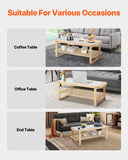 VEVOR Table Basse Rectangulaire en Rotin, Table de Salon avec Plateau en Verre Trempé, Meuble de Rangement Bohème Moderne de 115 cm, avec Pieds en Bois Naturel, pour Chambre et Petits Espac