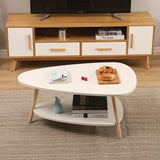 Belfoyer Table Basse Ovale scandinave, Table Basse Ovale avec 2 Tablettes Table Style Nordique, Blanc Naturel