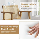 COSTWAY Lot de 2 Fauteuils de Salon 1 Place, Fauteuil Relax avec Cadre en Bois d’Hévéa, Fauteuil d'Appoint avec Dossier en Rotin Respirant & Coussin Amovible, pour Bureau, Salle d'Étude, Charge 135KG