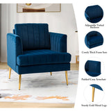 HULALA HOME Fauteuil d'appoint en Velours Fauteuil Club Moderne en Velours avec Coussin Amovible et Pieds en Métal Doré Canapé Capitonné en Velours pour Salon Club Réception Clients Bleu Marine