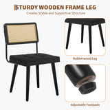 Lot de 2 Chaise Salle à Manger Art Deco,Chaise de cuisine avec velours Siège rembourrés,Pieds en bois,Dossier Rattan,Chaise à manger sans accoudoirs pour Salle à Manger,Cuisine,Salon(85x53x49cm,Noir)