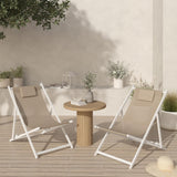 IDMarket - Lot de 2 chiliennes en métal Blanc Lota Toile textilène Beige
