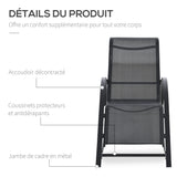 Outsunny Lot de 2 Bains de Soleil Chaise Longue Design Contemporain Table Basse Plateau Verre trempé métal époxy textilène Noir