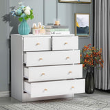 LEADZM Commode Blanche à 5 tiroirs, Meuble Rangement, Commode Chambre, Armoire à tiroirs 66 x 33 x 76cm