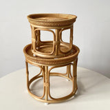 Milageto Table d'appoint en rotin, table de chevet moderne, bureau d'appoint, table d'appoint ronde, table basse décorative pour jardin intérieur, 32cmx25cm