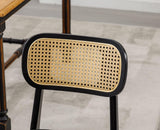 Wahson Lot de 4 Chaise de Salle à Manger en Rotin et Chaise Bois, Chaise Salle à Manger Bois Rétro avec Coussin Imperméable, Chaise de Cuisine Confortable pour Salle à Manger et Salon, Noir