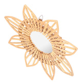 LKPOMI Rotin Boho Art Innovant Décoration Rotin Fleur Circulaire Tenture Murale Miroir Rétro Dressing Maquillage Miroir pour Ferme, Salon, Chambre, Salle de Bain(L)