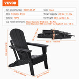 VEVOR Chaise Adirondack en Plastique, Lot de 2, Fauteuil de Jardin Pliant Portable, Charge 181,4 kg, avec Porte-Gobelet, Accoudoir Relaxant, pour Toutes Saisons, Extérieur, Patio, Arrière-Cour, Noir