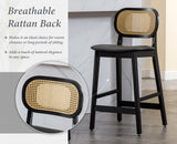 Ya-Home Lot de 2 Tabourets de Bar en Bois Chaise de Bar Rotin Tabourets de Cuisine Confortable en Cuir PU Chaise Bar avec Repose-Pieds, Noir