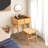 HOMASIS Tabouret de toilette de maquillage en bambou, banquette assise en bambou et rotin capacité de charge jusqu'à 120 kg, petite chaise cosmétique coiffeuse, salon, chambre à TF11088XKES
