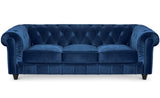 Menzzo Grand canapé 3 Places Chesterfield Velours Bleu
