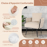 RELAX4LIFE Fauteuil de Salon avec Repose-Pieds, Fauteuil d’Appoint en Velours avec Oreiller Confortable | Pieds Métalliques Robustes| Patins Ajustables, Conception Semi-entourante 65X66X80CM, Beige