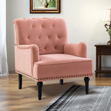 HULALA HOME Fauteuil à Oreilles avec accoudoirs du Milieu du siècle Chaise d'appoint Moderne en Velours à Dossier Haut avec Pieds en Bois Fauteuil Club rembourré pour Salon Chambre à Coucher Rose