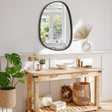 Lzuso Miroir Mural Noir décoratif asymétrique Grand Miroir Mural Ovale Moderne à Cadre en Bois Style Unique vanité Murale Art Miroir à Vagues Salon Chambre Salle de Bain xuanguan 65x45cm