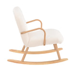 LONELYO Rocking Chair Sherpa Blanc cassé avec accoudoirs en Bois, avec Pieds en hêtre Massif, Convient pour Salon Chambre Appartement (Pas de pédales)