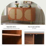 KOMHTOM Buffet en rotin - Armoire de rangement polyvalente avec trois portes et séparateurs amovibles - Armoire de rangement pour salon, chambre à coucher (noyer)