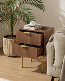 HEYZOEY Table de Chevet Bois avec 2 tiroirs, Moderne, Style bohème, pour Chambre à Coucher, Salon, Noyer