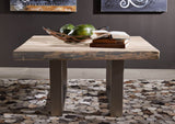 MASSIVMOEBEL24.DE Table Basse carrée 90x90cm - Fer et Bois Massif d'acacia laqué (Natural Stone) - Freeform #122