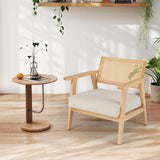COSTWAY Chaise d'Appoint en Velours Côtelé, Chaise de Loisirs d'ntérieur avec Siège Rembourré et Dossier en Rotin, Fauteuil Rembourré en Bois d'Hévéa, pour Chambre, Salon, Bureau, Naturel