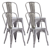 DUHOME Chaise de Salle à Manger en Métal, Lot de 4 Chaise Bistrot Metal, Ensemble de Chaises Empilables Chaise Cuisine avec Dossier, pour Bar Café Salon Restaurant Intérieur et Extérieur,Métallique