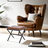 DUHOME Tabouret de Maquillage Rembourré Pouf Coiffeuse Moderne Ottoman X Leg Sièges Piano Pieds en Métal pour Chambre Salon Toilette, Marron Jaunâtre