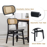 Wahson Lot de 4 Chaise de Salle à Manger en Rotin et Chaise Bois, Chaise Salle à Manger Bois Rétro avec Coussin Imperméable, Chaise de Cuisine Confortable pour Salle à Manger et Salon, Noir