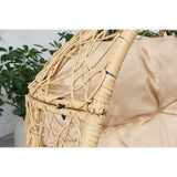Fauteuil Œuf sur Pied avec Coussin Moelleux Beige - Design Jane en Résine Tressée Aspect Rotin - Hamac Suspendu Stable pour Balcon, Jardin ou Salon - Structure Acier Robuste, Résistant aux Intempéries