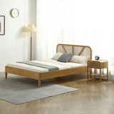 HOMIFAB Lit Adulte 180x200 cm en placage chêne avec tête de lit en Bois Massif et cannage Naturel - Leonie