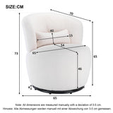 Fauteuil de relaxation pivotant avec coussin lombaire et pied en métal pivotant - Chaise longue rembourrée pour chambre à coucher, salon, coiffeuse, tissu peluche blanc Teddy - Charge maximale : 100