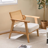 COSTWAY Chaise d'Appoint en Velours Côtelé, Chaise de Loisirs d'ntérieur avec Siège Rembourré et Dossier en Rotin, Fauteuil Rembourré en Bois d'Hévéa, pour Chambre, Salon, Bureau, Naturel