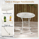COSTWAY Ensemble Bistrot pour Patio 5 Pièces en Fonte d'Aluminium, Table Ronde avec Trou pour Parasol et 4 Chaises, Salon de Jardin Résistant aux Intempéries pour Jardin Terrasse, Blanc