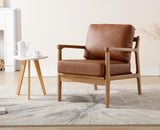 chairus Fauteuil tonneau rembourré en cuir synthétique pour salon, chaise de réception avec cadre en bois massif, chaise d'appoint pour chambre à coucher (marron)