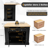 COSTWAY Ilot Central Cuisine Comptoir en Bois d'Hévéa Pliable, Étagères Réglables à 3 Niveaux, Desserte de Cuisine de Service avec Tiroirs, Supports Latéraux et 2 Portes, 61 x 120 x 92 cm, Noir