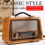 SHABD Portable en Bois RéTro Radio sans Bluetooth Haut-Parleurs HiFi StéRéO AM/FM Lecteur de Radio USB TF AUX MP3, Couleur Acajou