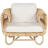 Beliani Fauteuil Design en Rotin Naturel avec Accoudoirs Décoratifs et Coussins Beiges pour Chambre Salon ou Jardin au Style Boho et Rustique