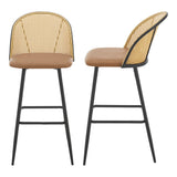 [en.casa] Lot de 2 Tabourets de Bar pour Cuisine Salle à Manger avec Dossier Rotin Siège Rembourré Simili Pieds en Métal 102 x 44 x 63 cm Marron Noir