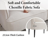 DAYALANE Canapé de 2 Places en Chenille Petit Canapé avec Accoudoirs Sofa à Coussin Rembourré et Cadre en Métal, Blanc