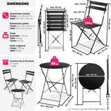 TecTake® Ensemble Table Ronde et Chaises Pliantes Table de Bistrot Bar Salon de Jardin Exterieur 2 Personnes, Structure en Acier lâqué époxy, Mobilier de Jardin Amenagement Balcon Terrasse Jardin