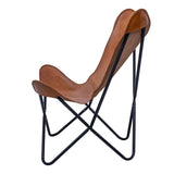 Chaise papillon en cuir marron clair avec base en métal noir