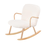 LONELYO Rocking Chair Sherpa Blanc cassé avec accoudoirs en Bois, avec Pieds en hêtre Massif, Convient pour Salon Chambre Appartement (Pas de pédales)